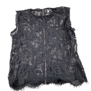Vivid Black Lace‎ Tank Top Sleeveless Zipper Elegant Party Festival goth Size L